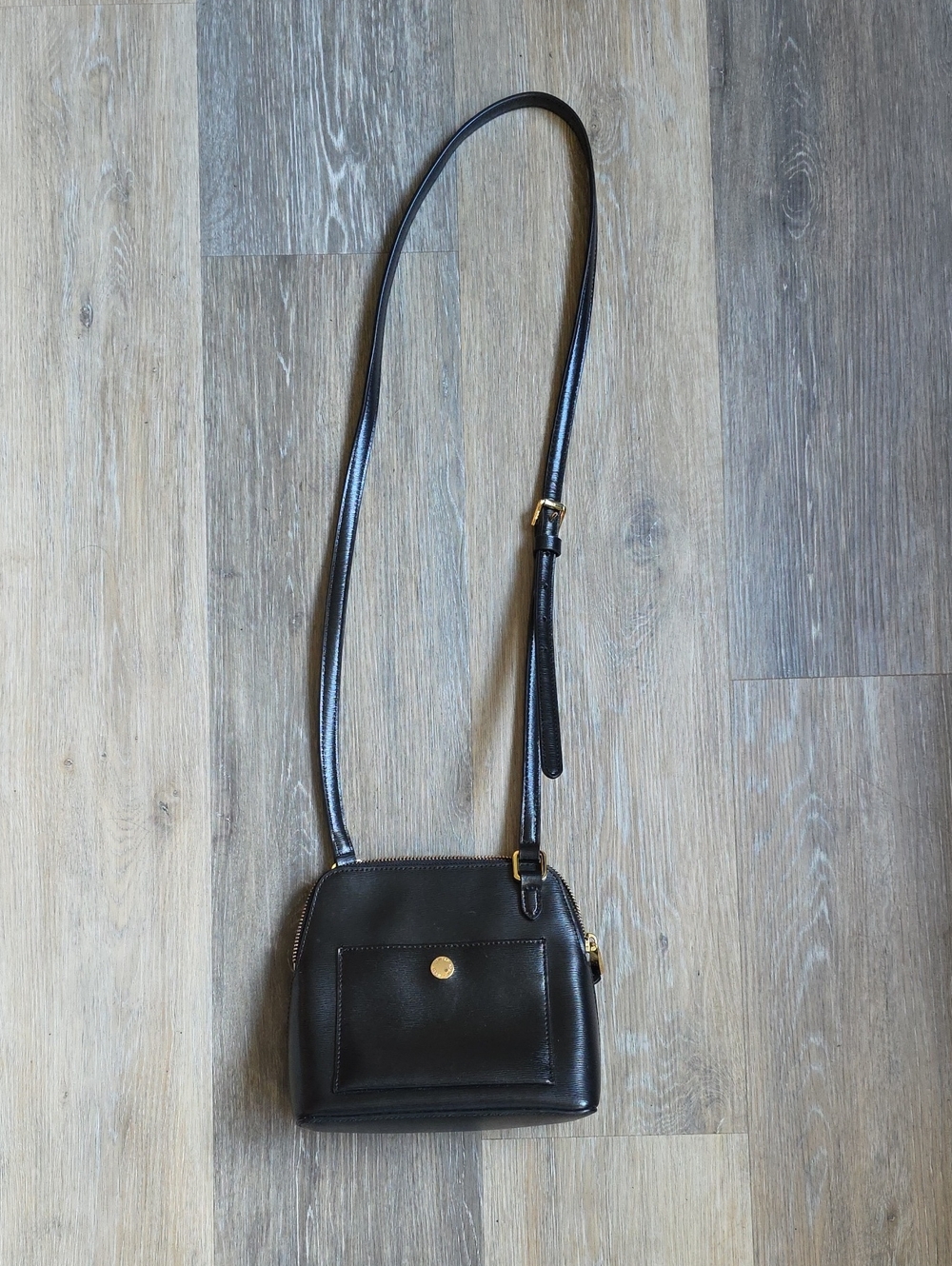 Lauren Ralph Lauren Black Leather Crossbody with Gold Accent